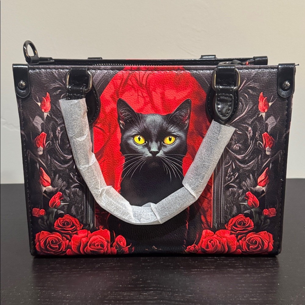 Black Cat Graphic Top Handle Handbag - Picture 5 of 9